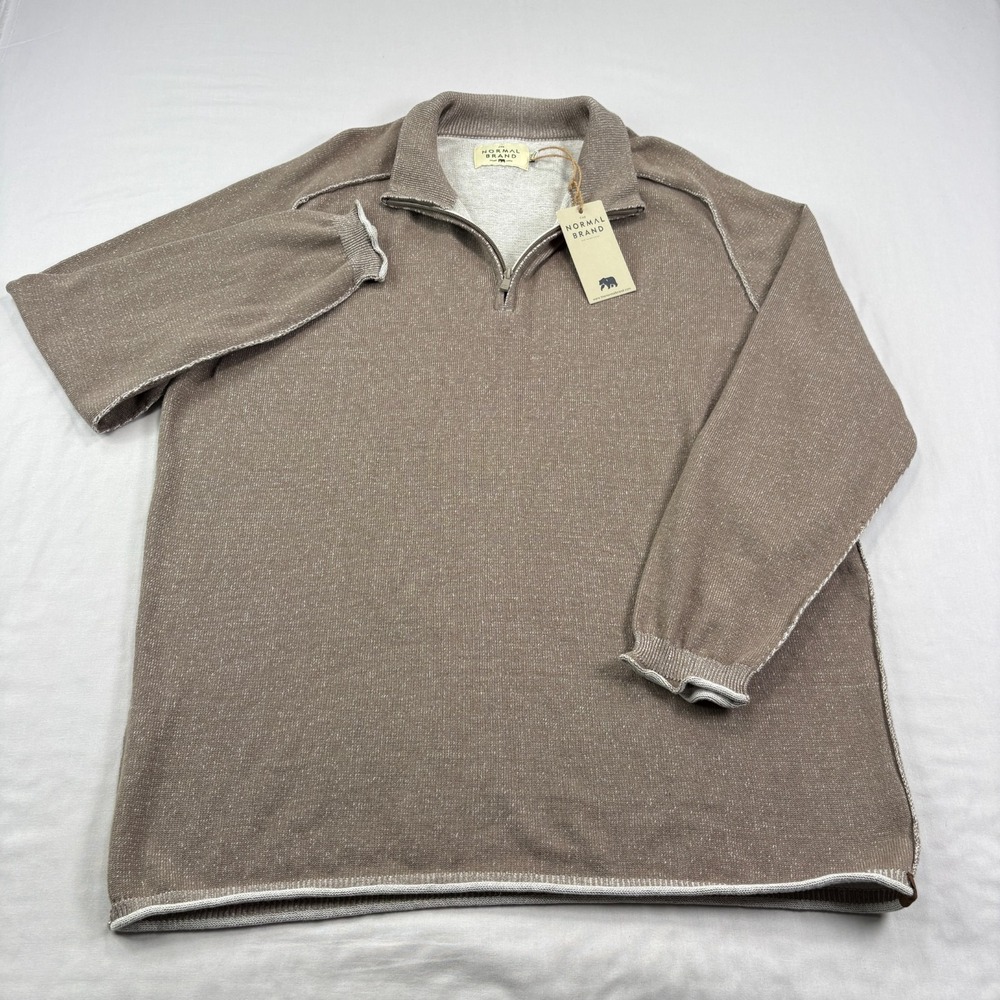 The Normal Brand‎ Sweater Mens 2XL Beige Jimmy 1/4 Zip Pullover Mock Neck NEW